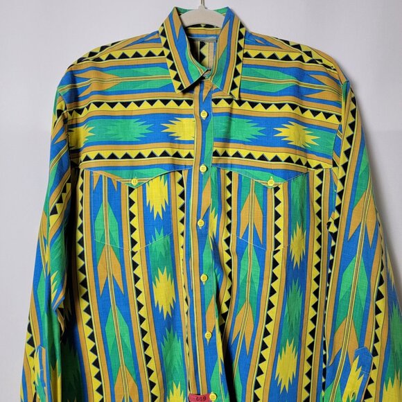 VTG Western Signatures by Eds West Mens Colorful Aztec Long Sleeve Shirt Large - Picture 4 of 10